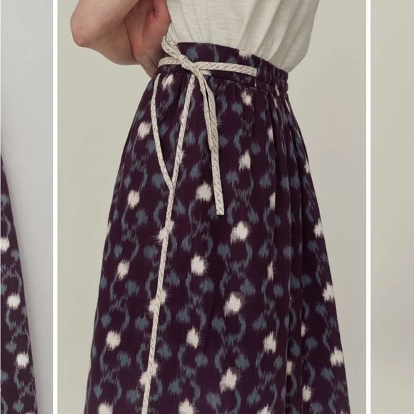 TOAST UK Trailing Ikat Organic Cotton Skirt | Chocolate/Dusted Mint - Picture 3 of 7